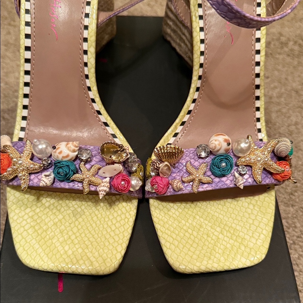 Betsey Johnson Yellow and Purple Embellished Heels - Picture 2 of 8